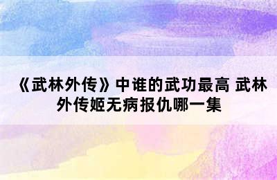 《武林外传》中谁的武功最高 武林外传姬无病报仇哪一集